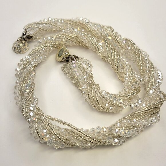 Multi Strand Braided Necklace Glass Bead Braided Necklace Beaded Twist Necklace - Picture 2 of 9